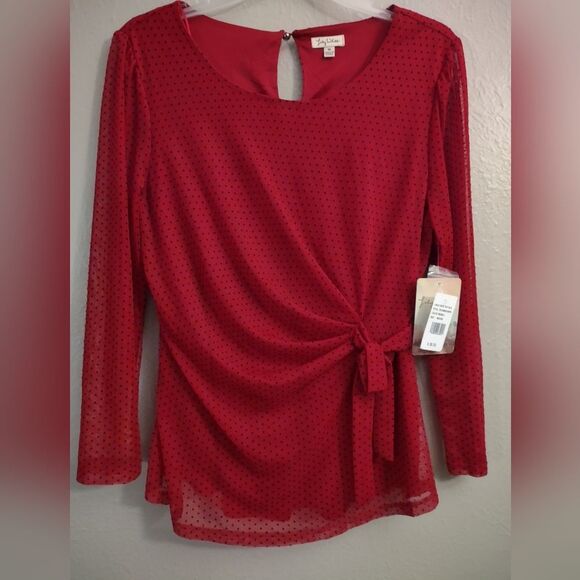 Lily White Red Polka Dot Wrap Tie Blouse Size Medium - Picture 4 of 16